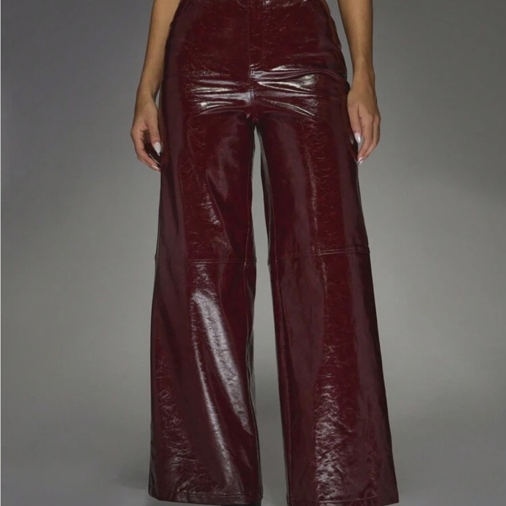 Women's Burgundy Faux Leather Pants